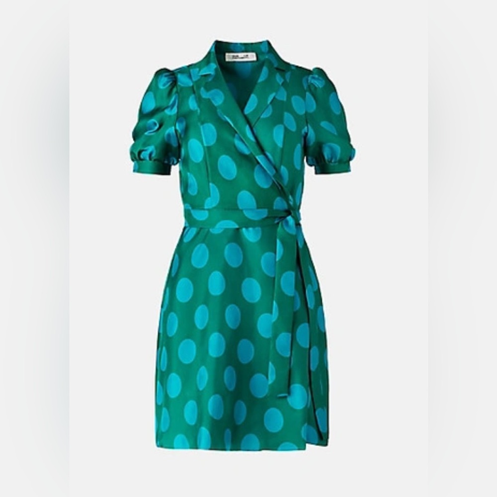 Diane Von Furstenberg Teal Polka Dot Wrap Dress